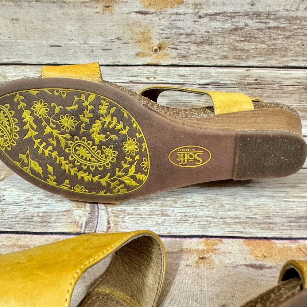 Sofft Womens Leather Mustard Yellow Open Toe Stacked Wedge Heel Sandals 9.5M - Picture 5 of 8